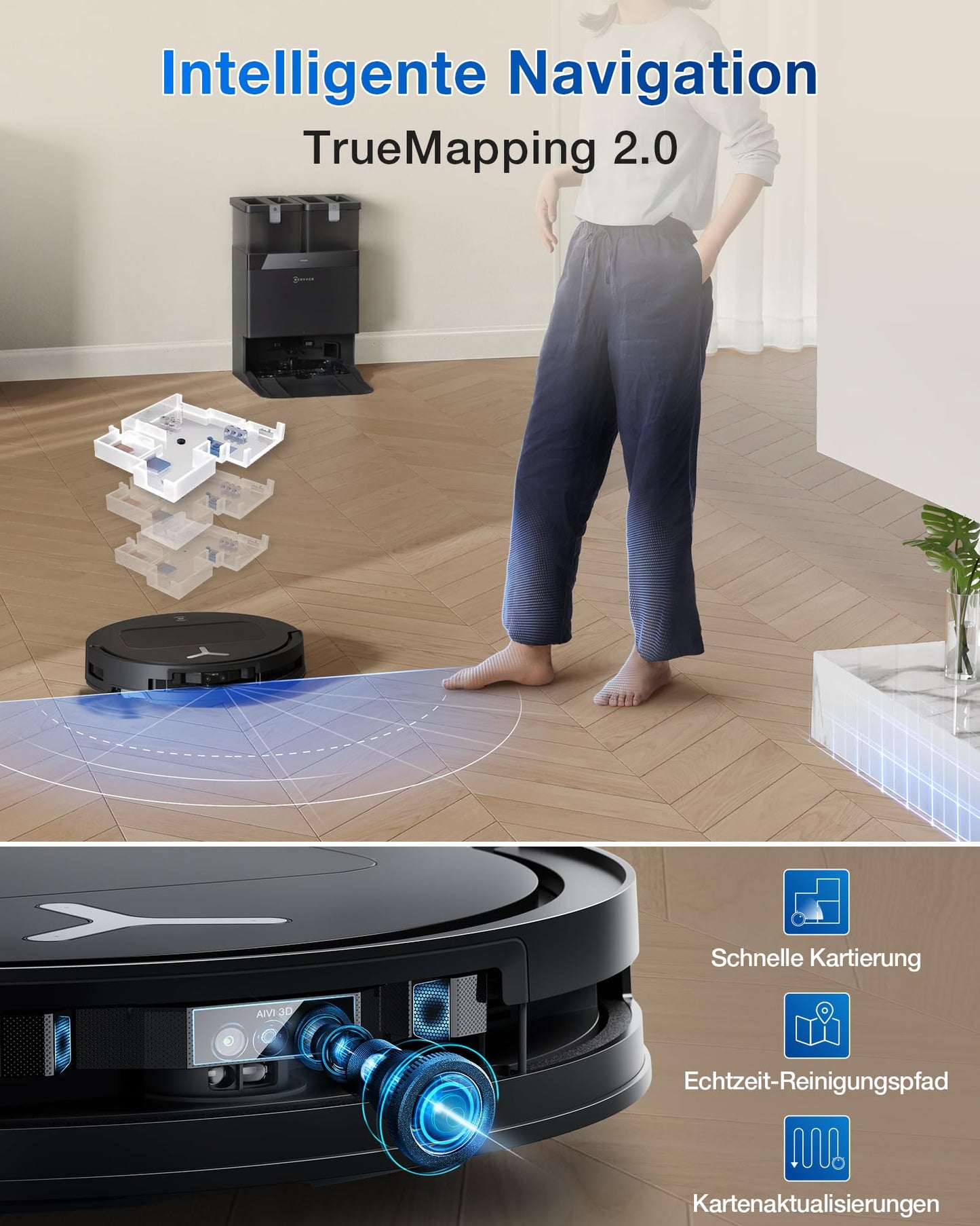 ECOVACS DEEBOT T50 PRO Omni Gen2 Staubsaugerroboter, Reinigungslösung Auto-Dosierung